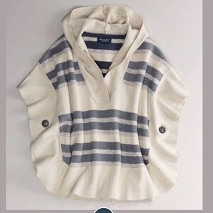 #132 🌷American eagle Striped Hooded Poncho in Cream, blue and Gray oversized